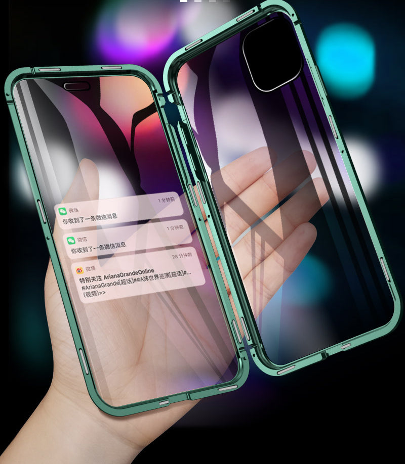 Full Covering Magnetic Metal Frame Tempered Glass Touch Screen Phone Cover for Apple iPhone 11 Pro 5.8 inch - Blue Full Covering Magnetic Metal Frame Tempered Glass Touch Screen Phone Cover for Apple iPhone 11 Pro 5.8 inch - Blue